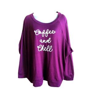 SECRET TREASUR TOP /TUNIC RELAXWARE EMBROIDERED  L SLV "COFFEE & CHILL" 22W/24W